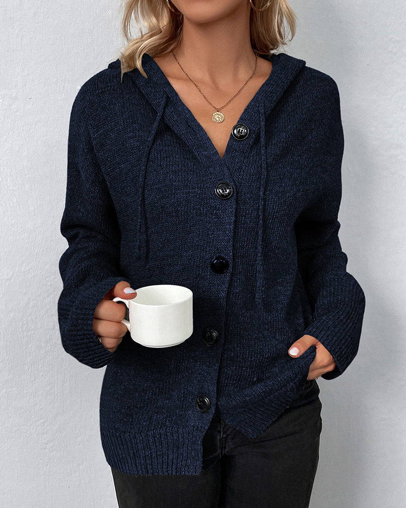 Damen Strickjacke mit Kapuze und Knopfleiste, langärmelig, verschlusslos
