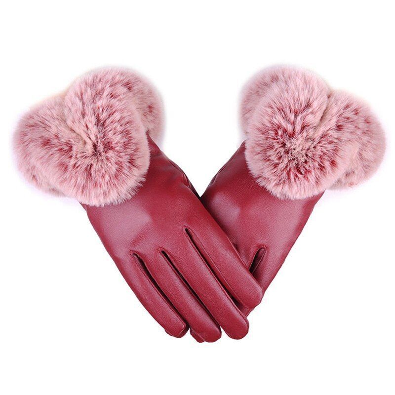 Dameshandschoenen met imitatiebontrand, zacht materiaal, warme winterhandschoenen