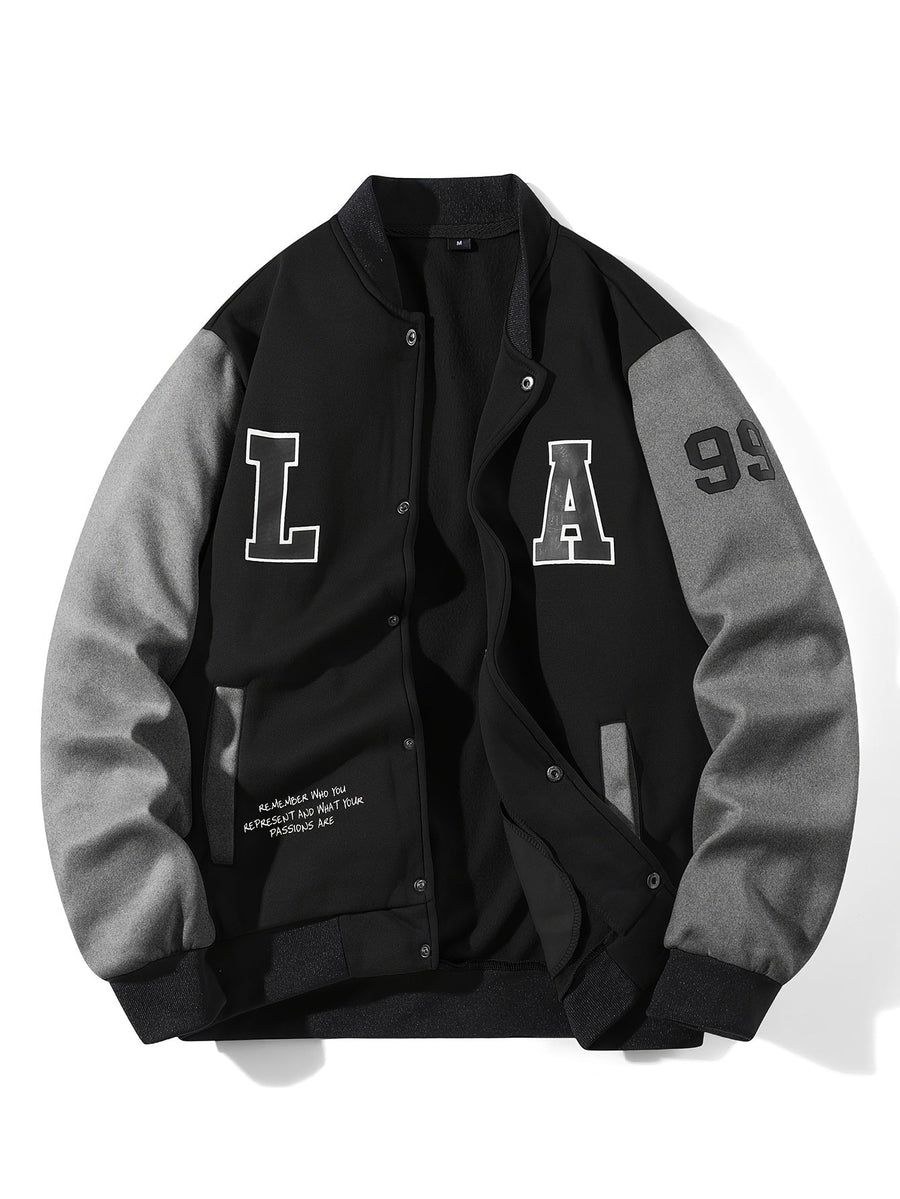 College Jacke Unisex mit Kontrastärmeln Druckknopfverschluss und Schriftzug
