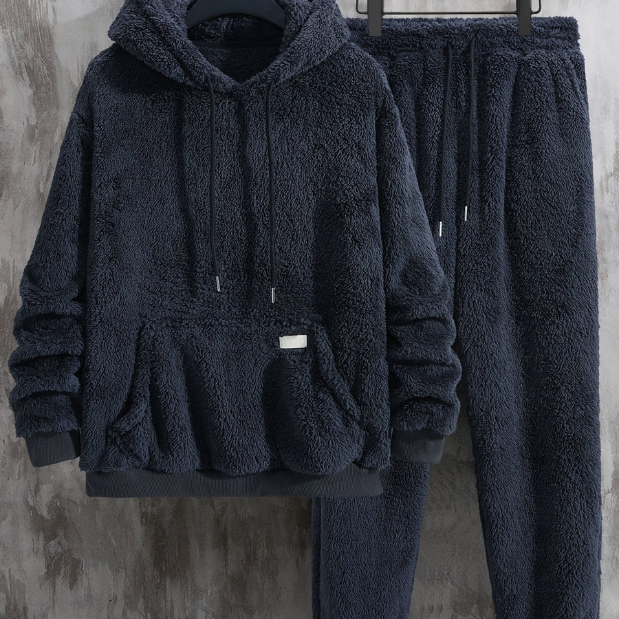 Unisex Teddy-Fleece Hausanzug mit Kapuze und Hose - Kuscheliger Hoodie-Jogginganzug