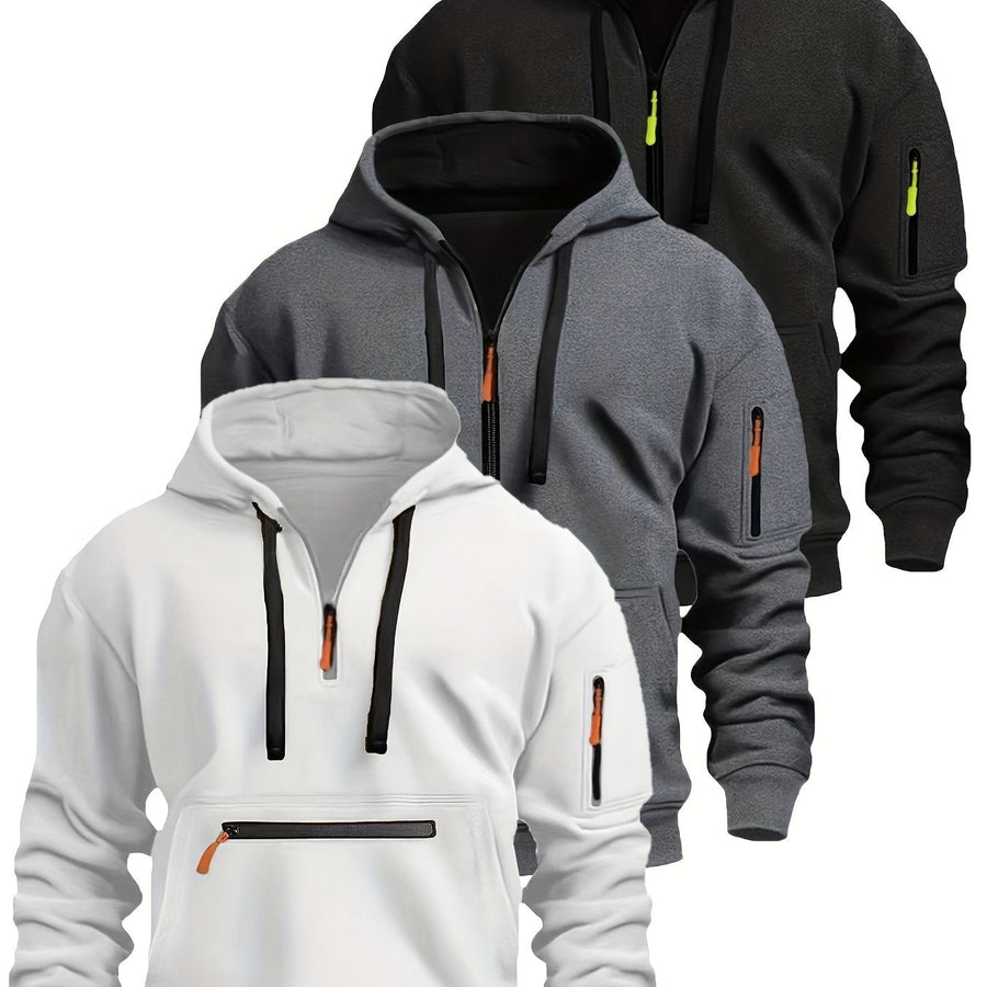 Herren Hoodie mit halbem Reißverschluss, Kapuze und Reißverschlusstaschen