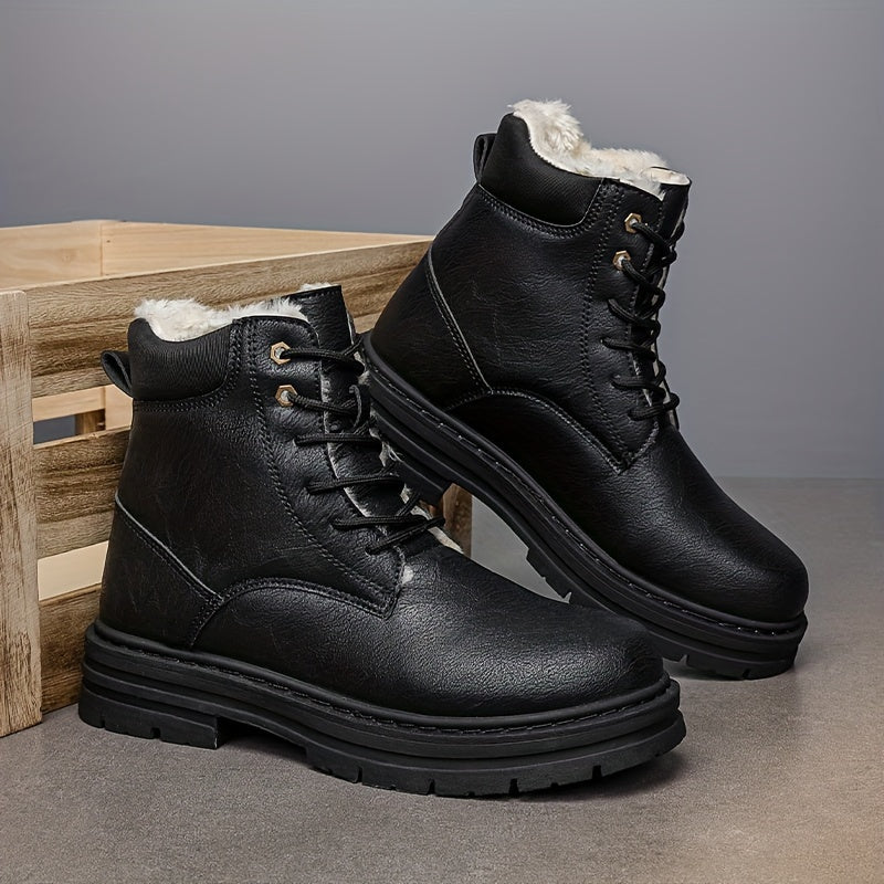 Warm gefütterte Schnürstiefeletten für Herren – Robuste Winterstiefel mit Profilsohle