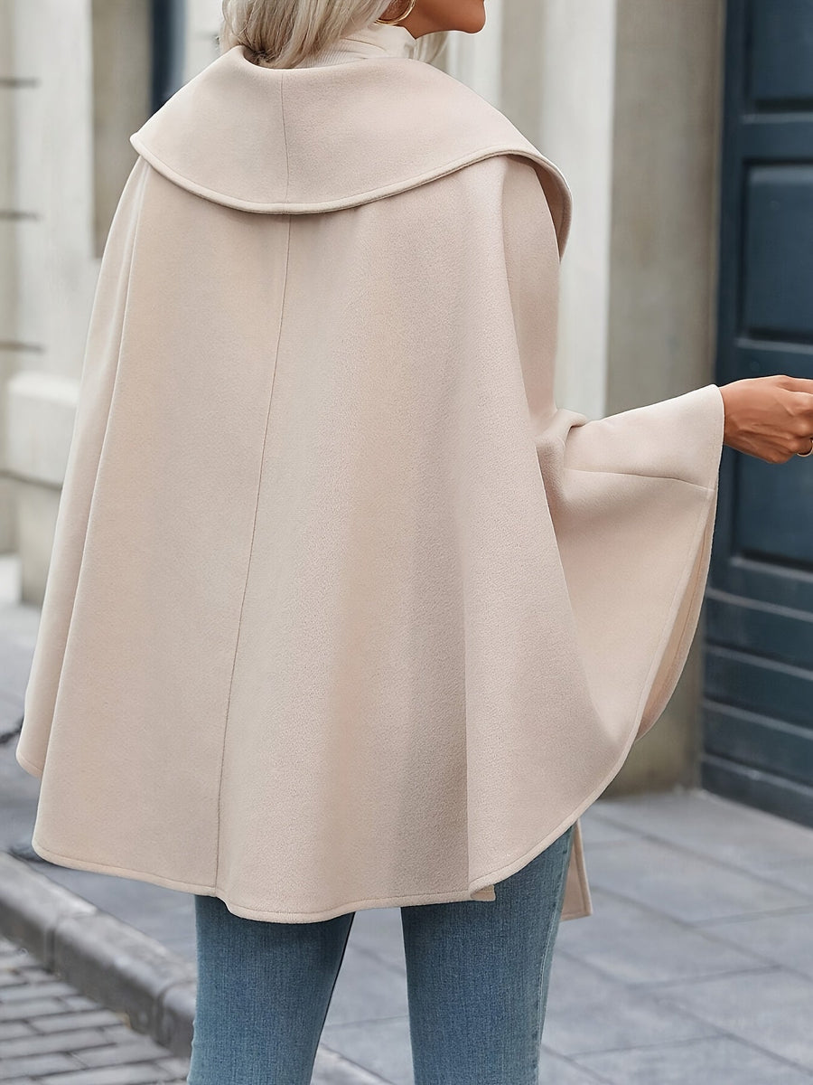 Damen Cape Mantel mit Bindegürtel, Wickelkragen und weitem Schnitt
