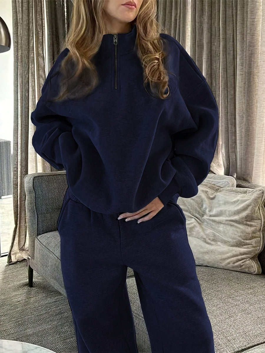 Damen Loungewear Set mit Halb-Reißverschluss Sweatshirt und Jogginghose