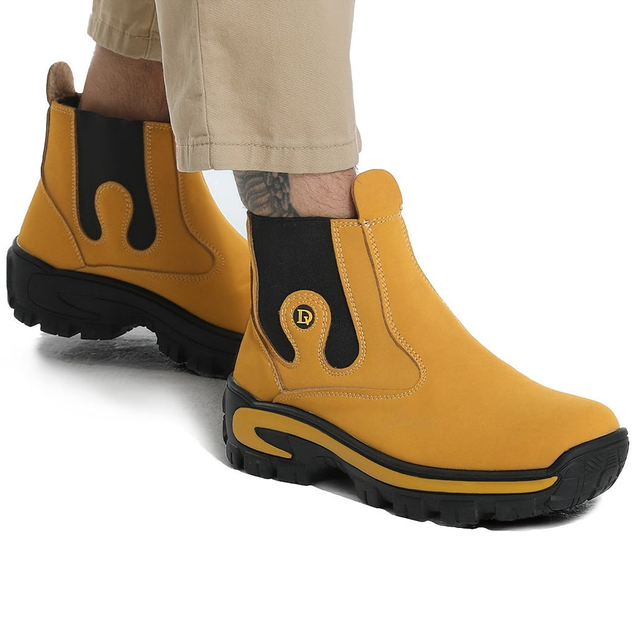 Chelsea Boots für Herren, klobige Sohle, schwarz/gelb