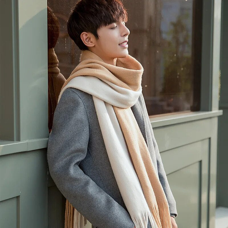 Unisex Winter Schal mit Fransen weichem Material gestreift