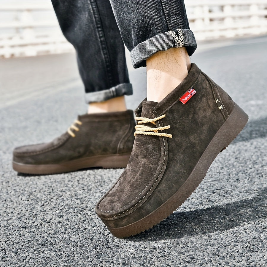 Herren Chukka Boots Mokassin Stil mit Profilsohle Schnürstiefeletten in Wildlederoptik