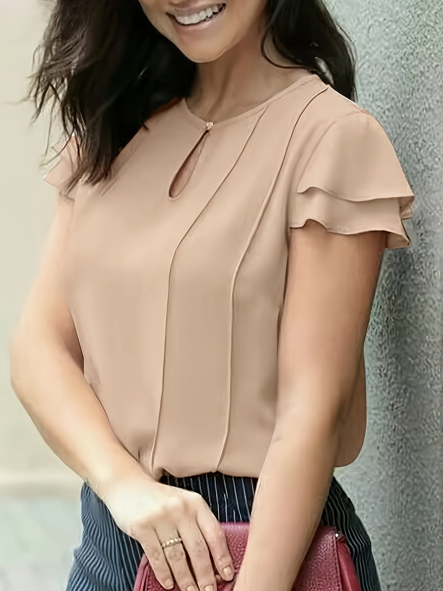 Damen Elegante Bluse mit Volantärmeln und Schlüssellochausschnitt – Perfekt für Büro und Ausgehen