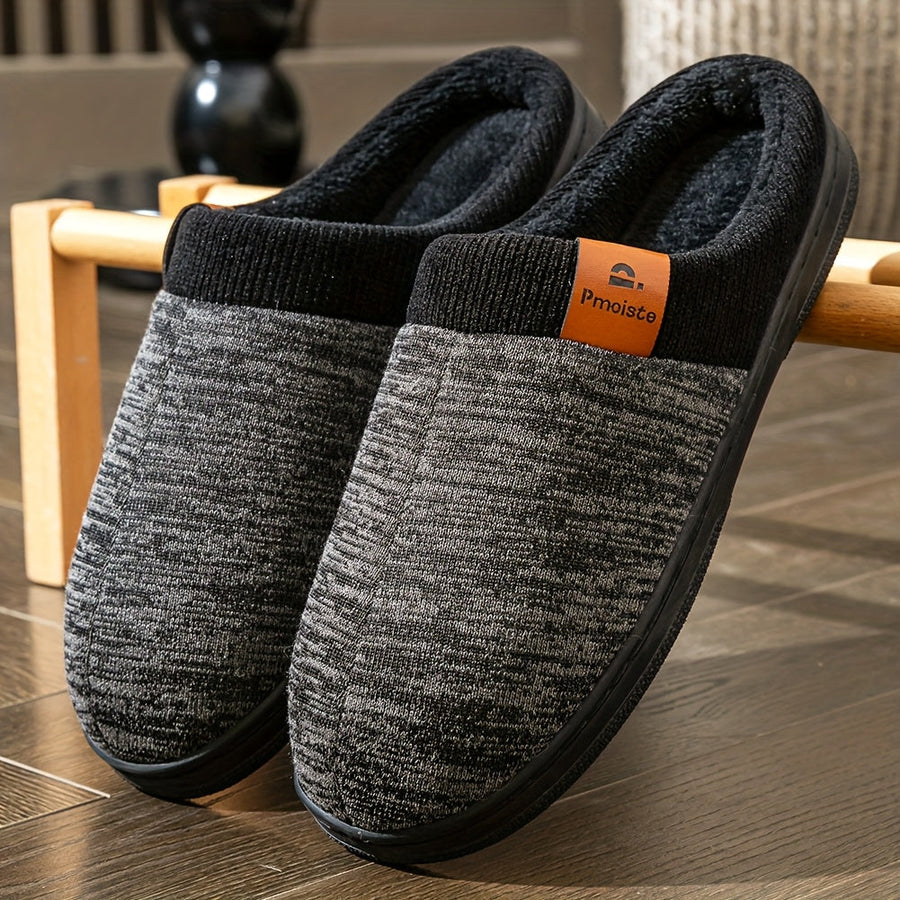 Unisex Hausschuhe Slipper Gemütlich Gefüttert Strickmuster Blau Grau