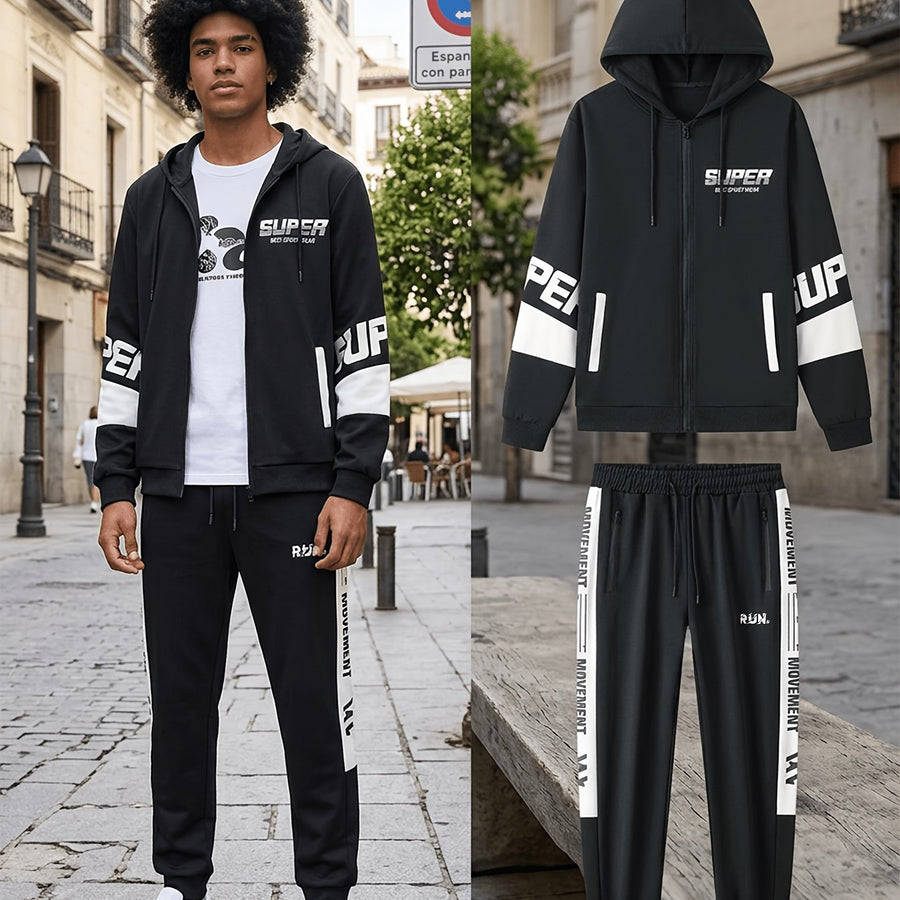 Herren Trainingsanzug Schwarz mit Kapuzenjacke & Jogginghose