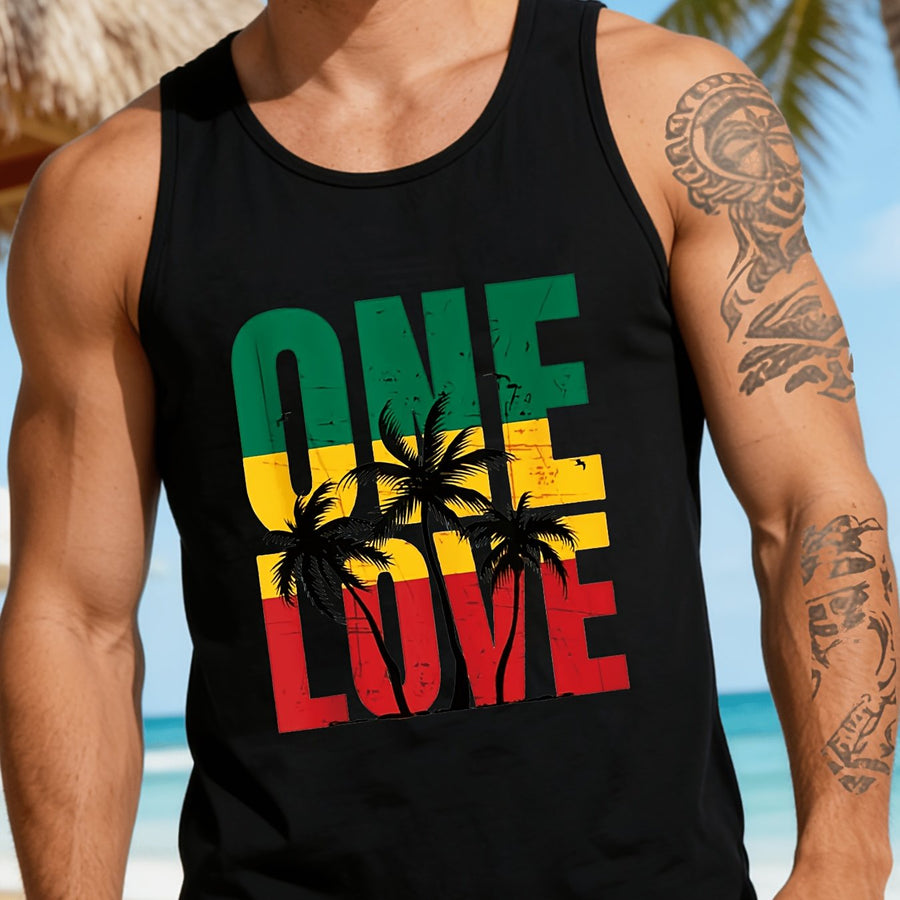 Herren Tanktop One Love Reggae Style mit Palmen – Sommerliches Freizeitshirt