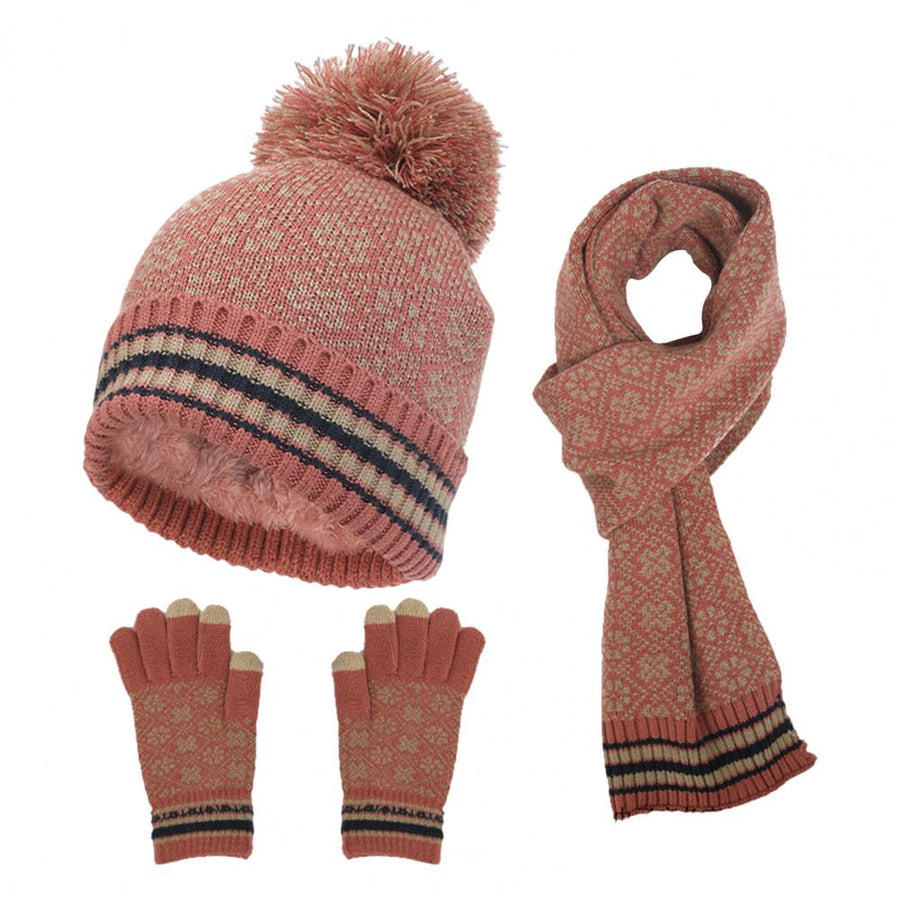 Winterset met muts, sjaal en handschoenen, met pompon en breimotief