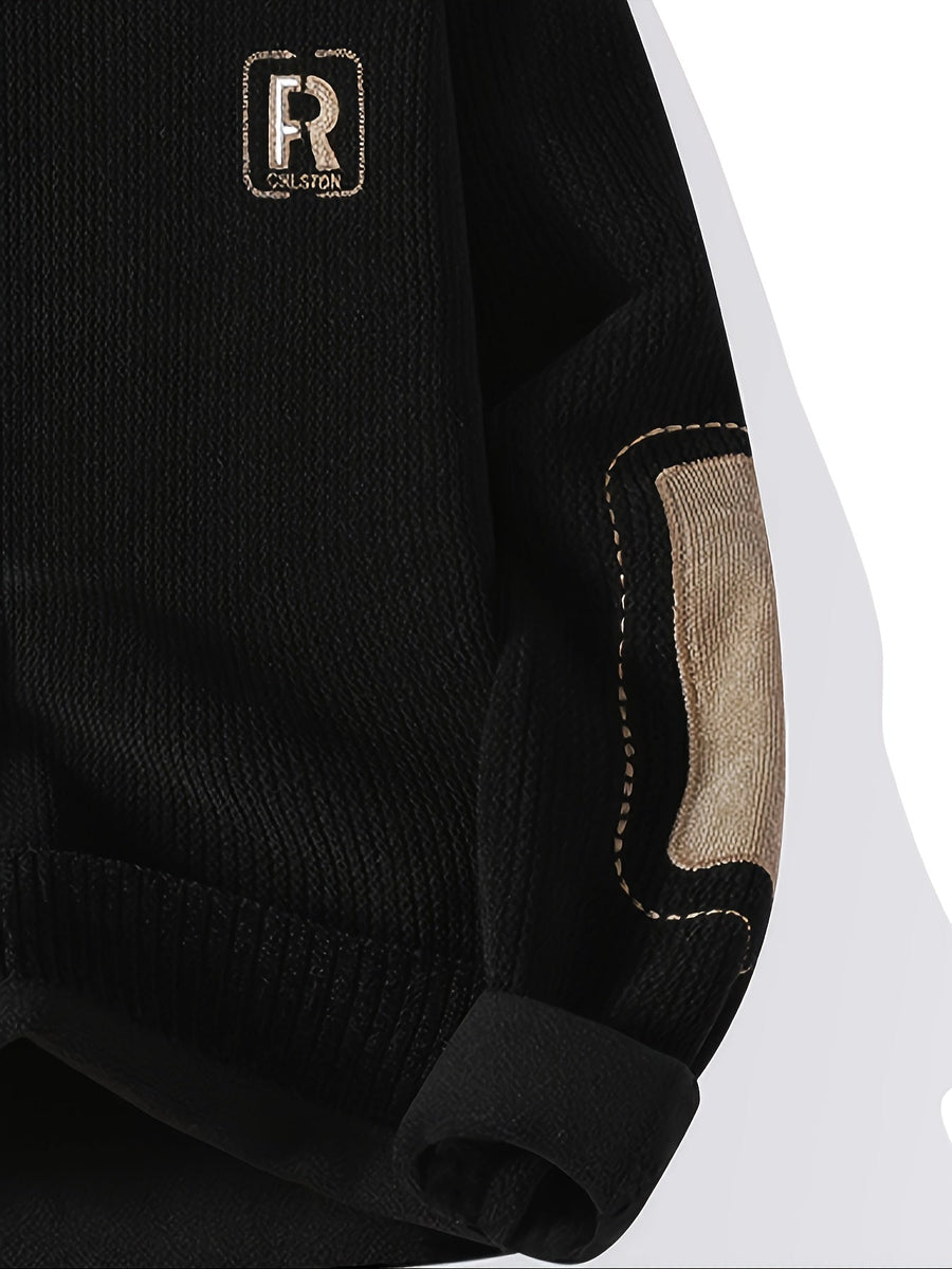 Unisex Langarm-Sweatshirt mit Rundhalsausschnitt, gerippter Textur und Ellenbogen-Patches