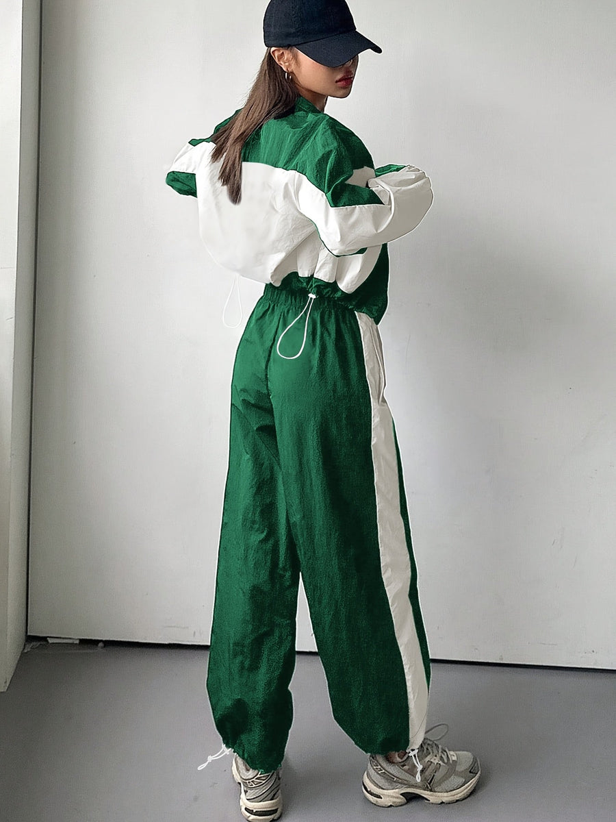 Damen Trainingsanzug Set Zweiteiler mit Colorblock Jacke und Jogginghose