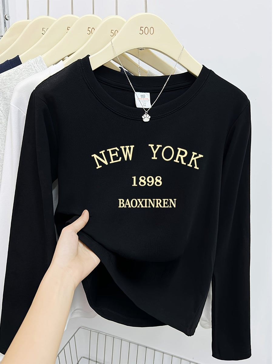 Damen Langarmshirt "New York" Rundhals mit Print in verschiedenen Farben