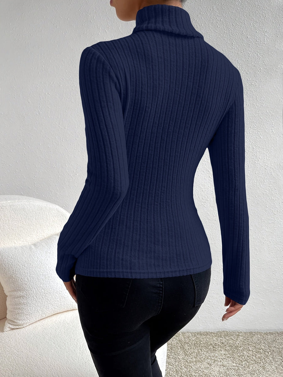Damen Rollkragenpullover Rippstrick Langarmshirt Eng Anliegend
