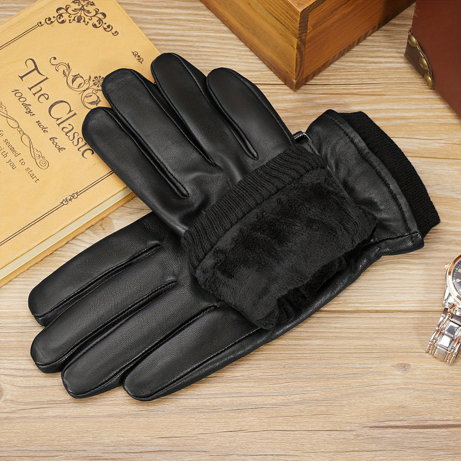 Schwarze Handschuhe mit Strickbündchen und Riemenverschluss