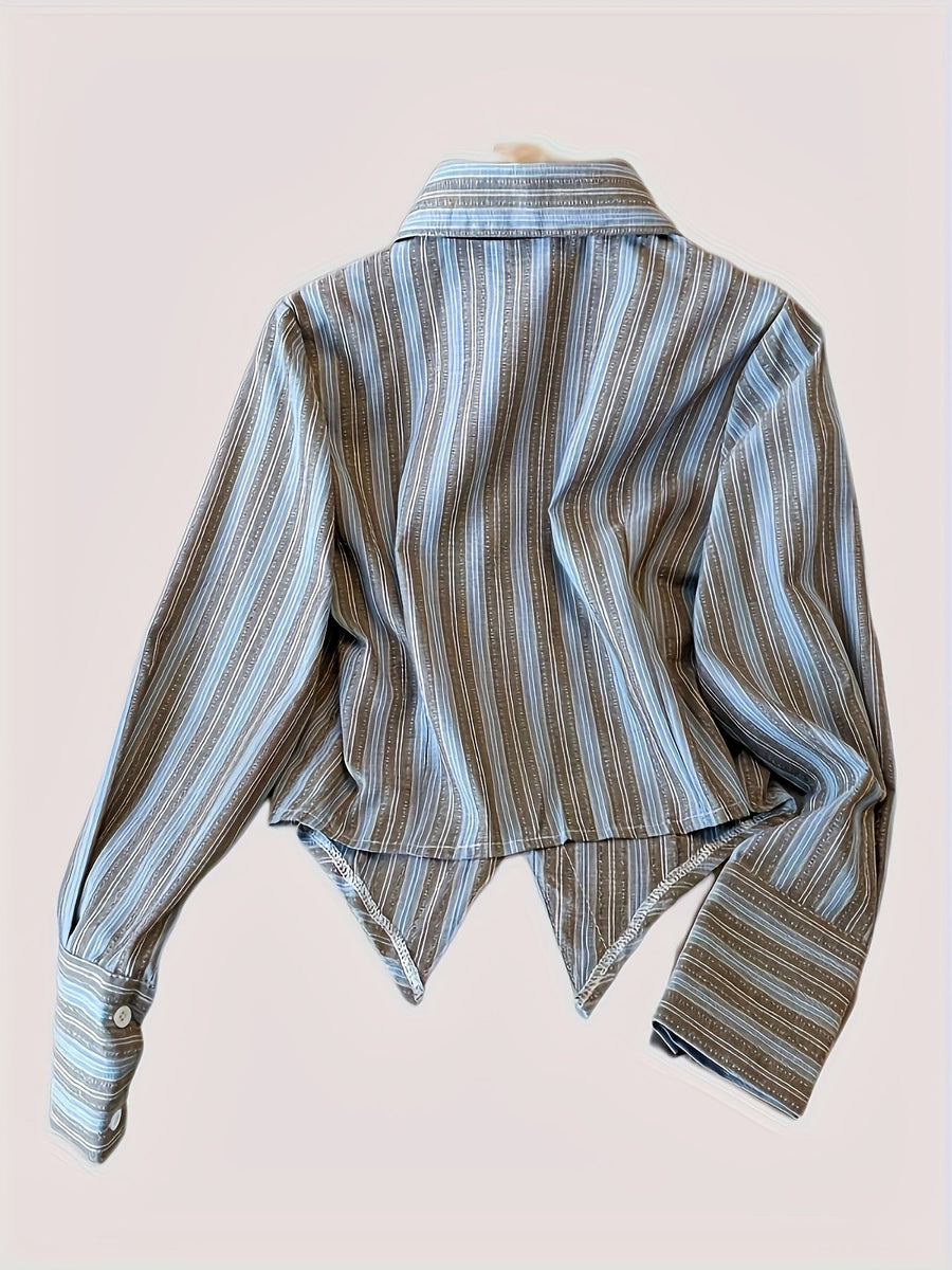 Gestreifte Bluse mit Spitzkragen und Krawatte, langärmelig, für Damen