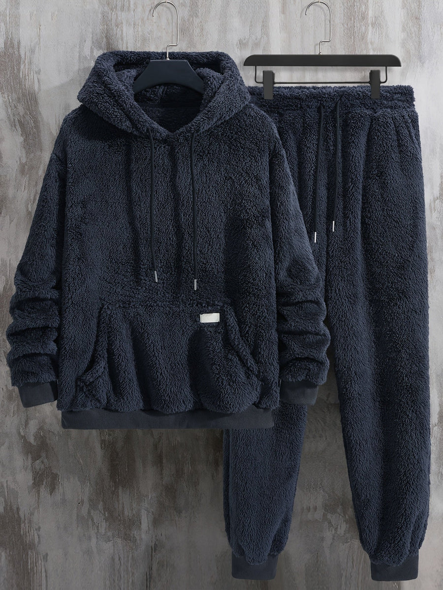 Unisex Teddy-Fleece Hausanzug mit Kapuze und Hose - Kuscheliger Hoodie-Jogginganzug