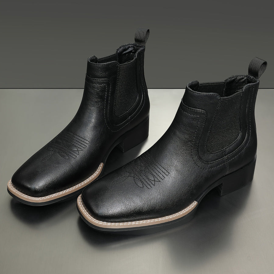 Herren Chelsea Stiefeletten Western-Stil Quadratische Zehenpartie