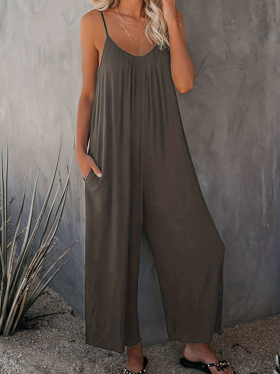 Damen Weite Casual Jumpsuit mit Spaghettiträgern – Luftiger Einteiler für Freizeit & Urlaub