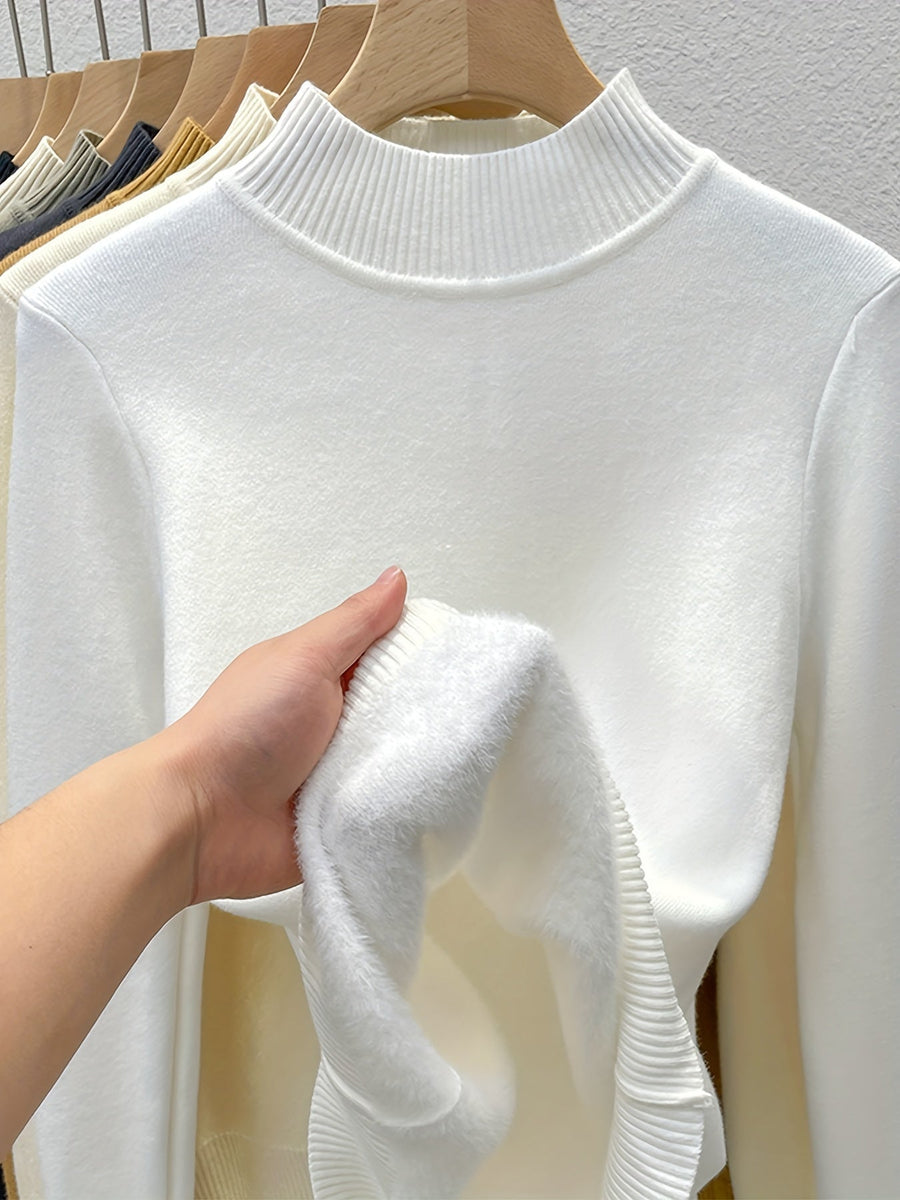 Damen Rollkragenpullover Langarm Fleecefutter Warm