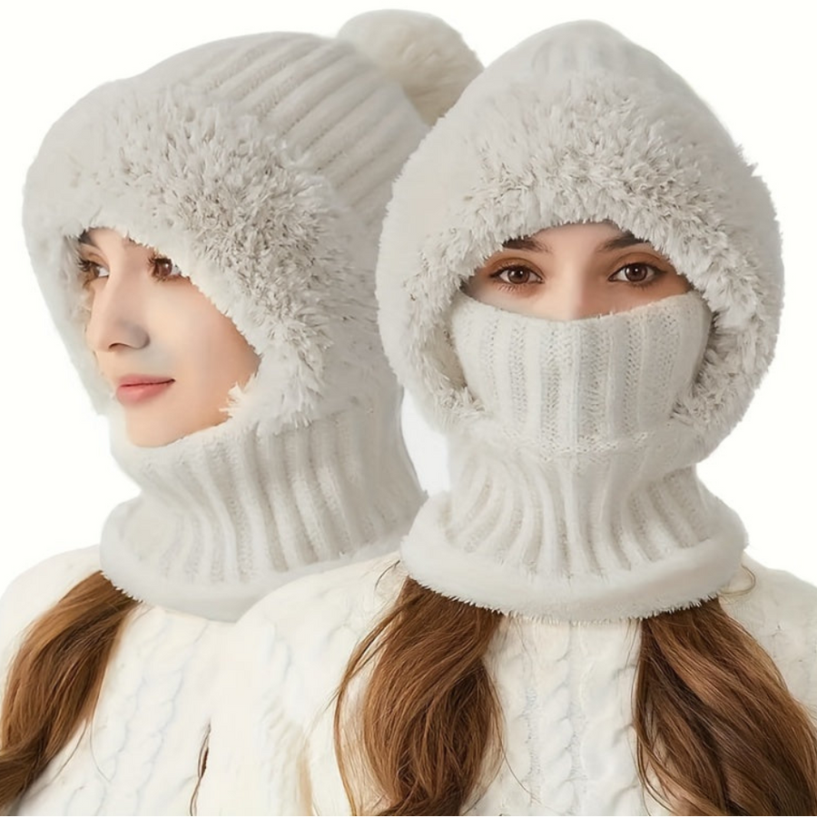 Wintermütze mit integriertem Schal und Gesichtsmaske, kuschelig gefüttert