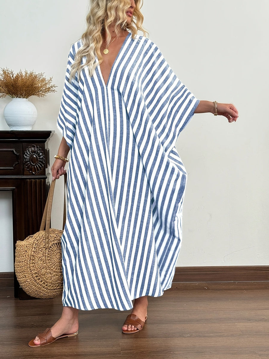 Damen Kaftan Maxikleid mit Streifen – Entspannter Boho-Style für Urlaub & Strand