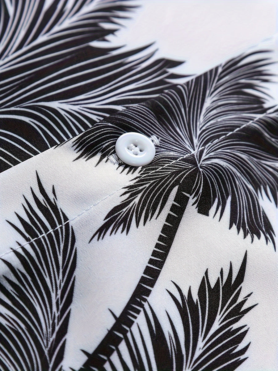 Herren Sommer Freizeit Set – Kurzarm Hemd mit Palmenmuster & Shorts, Perfekt für Urlaub und Strand