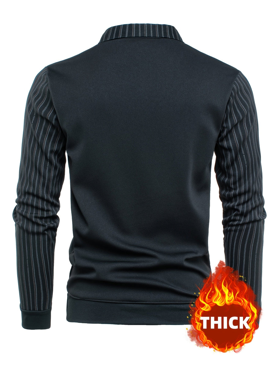 Herren Langarmshirt mit V-Ausschnitt und Hemdkragen, Streifenmuster