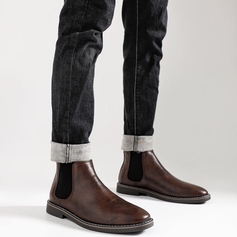 Herren Chelsea Boots Stiefeletten mit elastischem Einsatz und Zuglasche