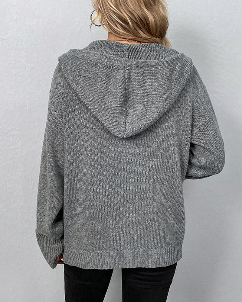 Damen Strickjacke mit Kapuze und Knopfleiste, langärmelig, verschlusslos