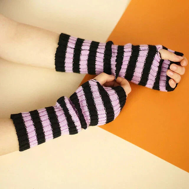 Lange gebreide damesarmwarmers zonder vingers