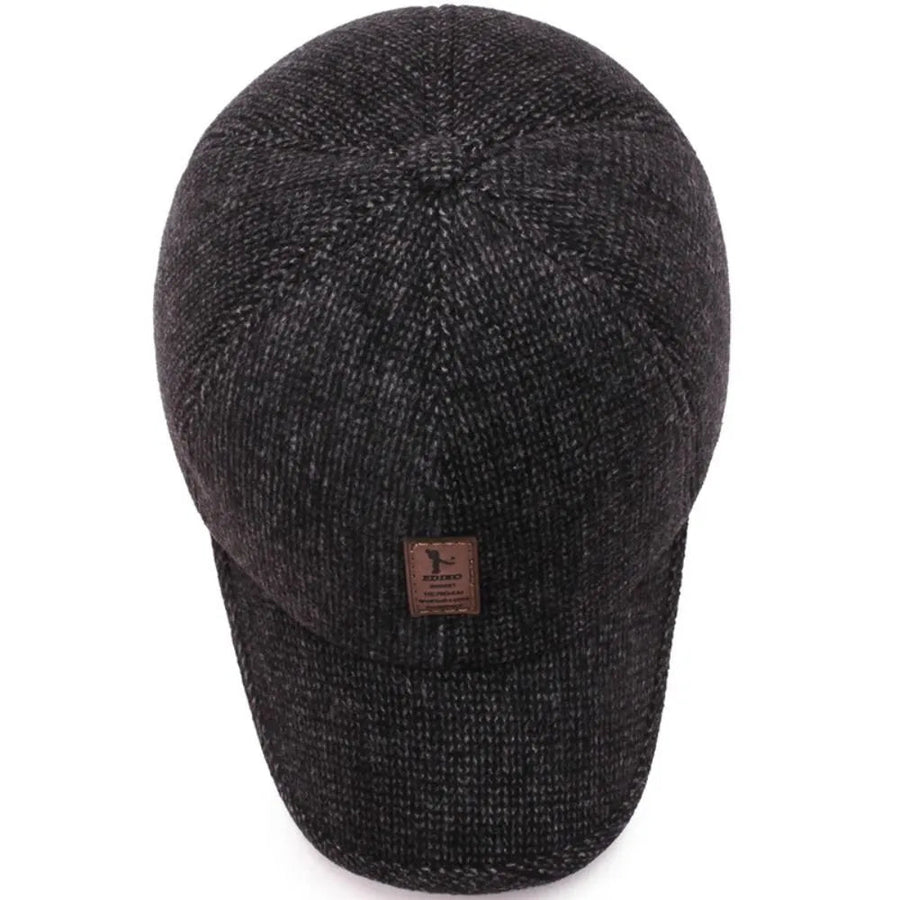Herren Winter Baseball Cap mit Ohrenklappen, Strickoptik Mütze