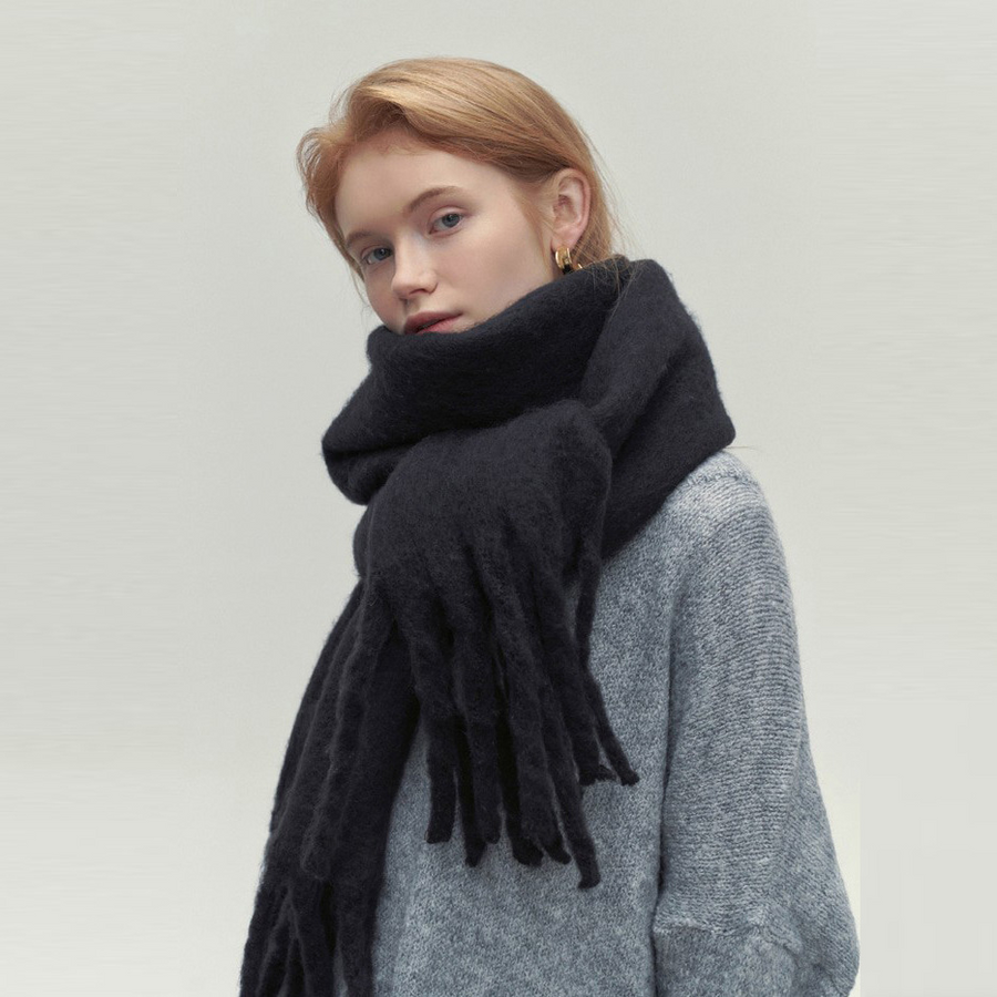 Weicher Winterschal mit Fransen Uni-Farben für Damen