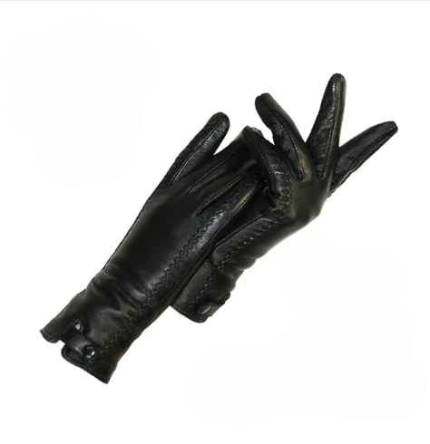 Schwarze Handschuhe aus geschmeidigem Material mit Ziernähten