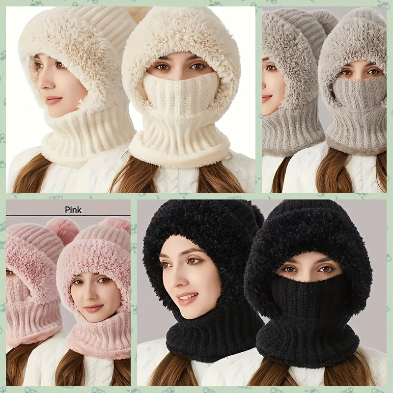 Wintermütze mit integriertem Schal und Gesichtsmaske, kuschelig gefüttert