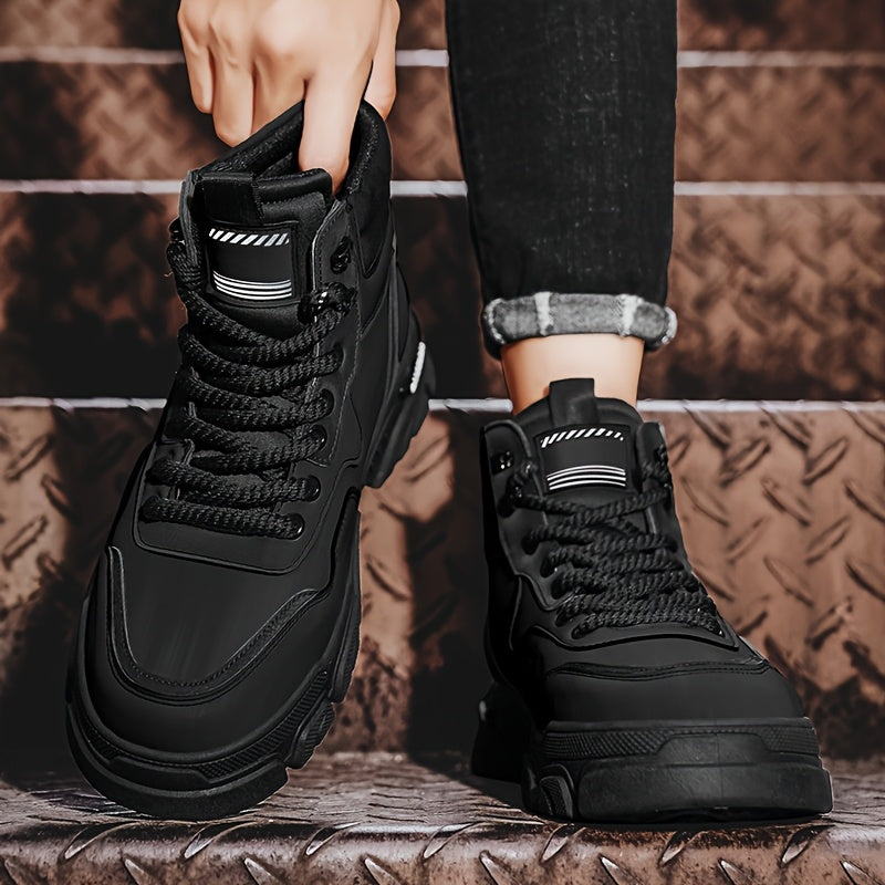 Unisex High-Top Sneaker-Stiefel mit Schnürung, kräftige Sohle, Schwarz/Grau