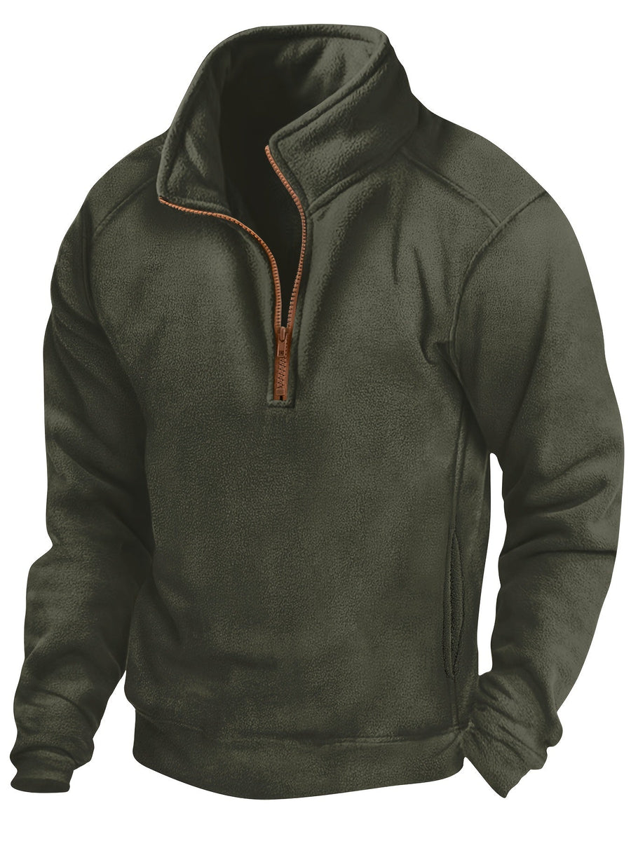 Fleece Pullover mit Stehkragen und kurzem Reißverschluss