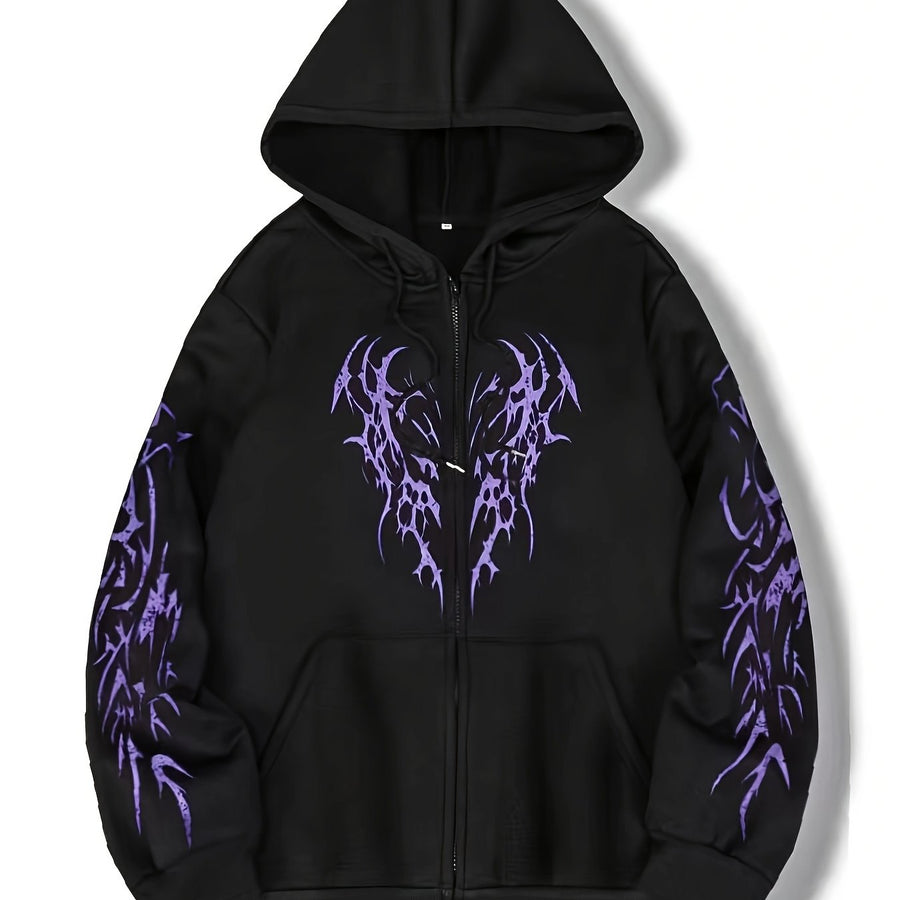Hoodie mit Reißverschluss, Kapuze und Tribal-Flügel-Print für Unisex