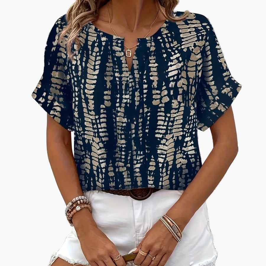 Damen Elegante Kurzarm-Bluse mit Modernem Print – Perfekt für Freizeit und Alltag