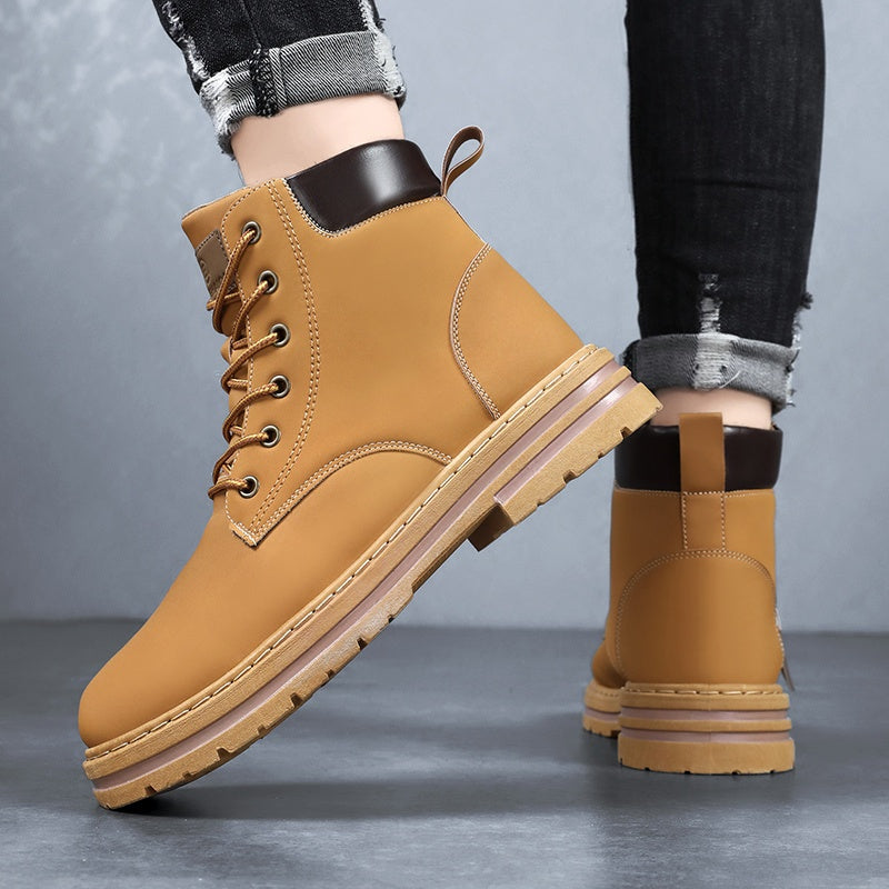 Herren Worker Boots Schnürstiefel Olivgrün mit profilierter Sohle