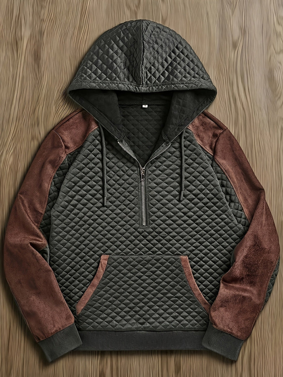 Herren Hoodie mit Reißverschluss, gesteppt und kontrastierenden Ärmeln
