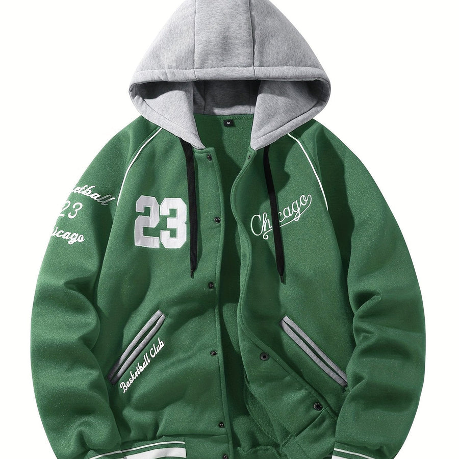 Unisex Kapuzen Sweatshirt Jacke mit Knopfleiste Varsity Style