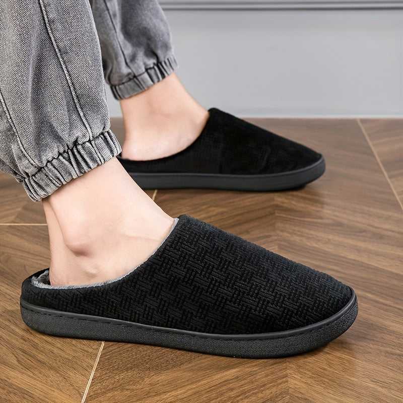 Unisex Hausschuhe Schwarz mit weichem Futter, rutschfeste Sohle