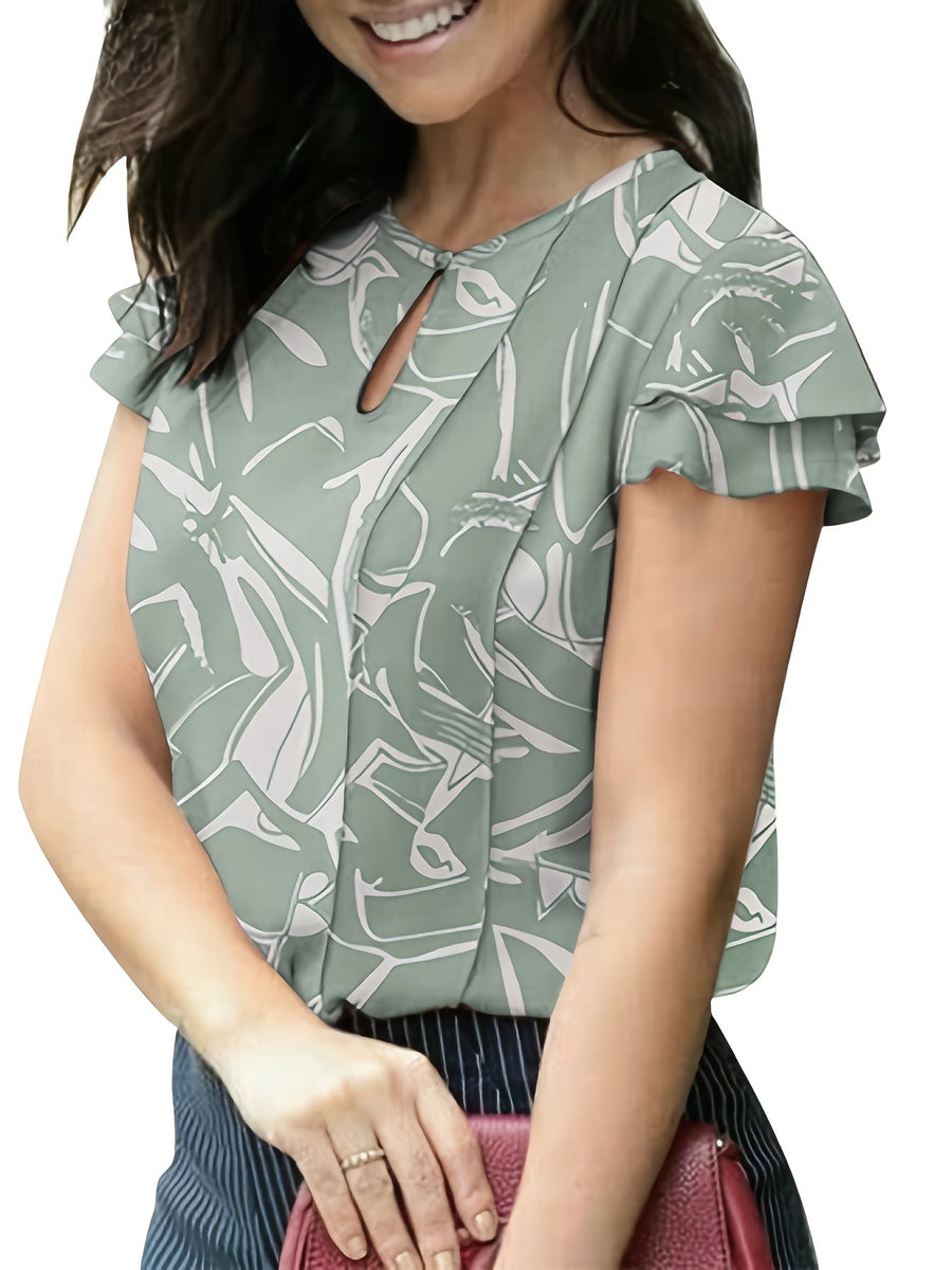 Damen Elegante Bluse mit Volantärmeln und Schlüssellochausschnitt – Perfekt für Büro und Ausgehen