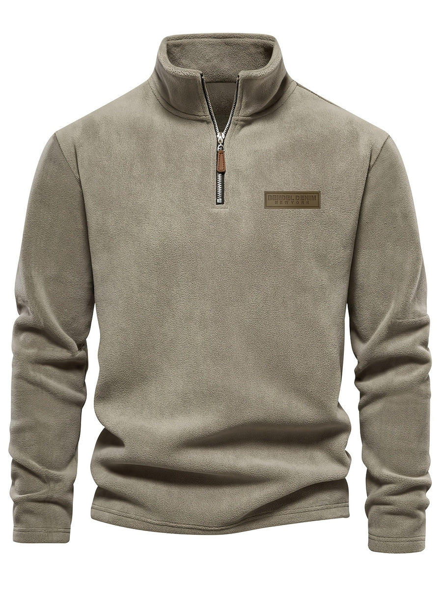 Heren trui met kwart rits – moderne casual stijl met opstaande kraag en subtiel logo