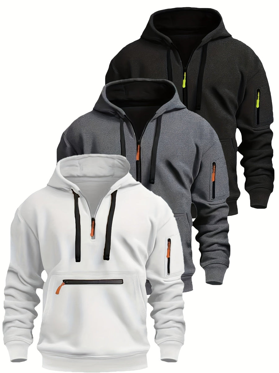 Herren Hoodie mit halbem Reißverschluss, Kapuze und Reißverschlusstaschen