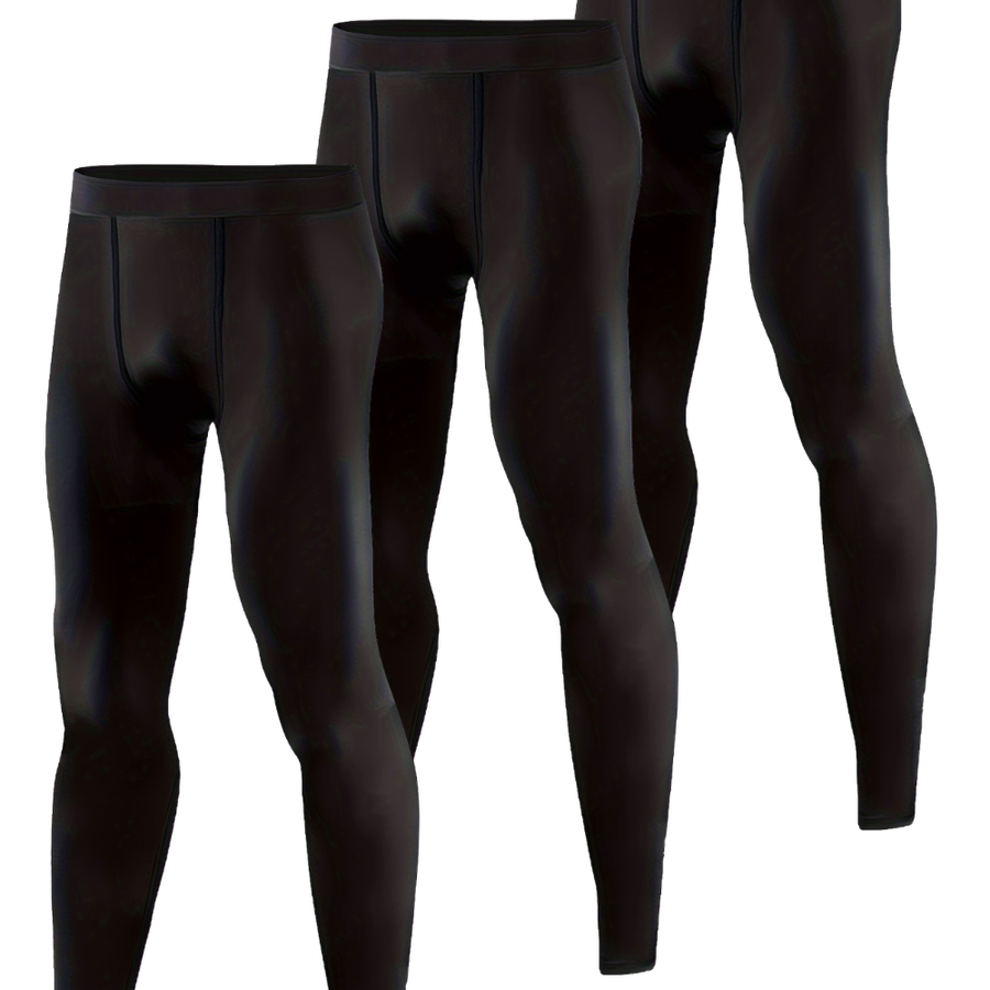 Herren Thermounterhose Kompressions-Leggings Schwarz 3er-Pack
