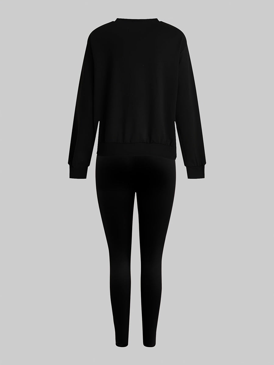 Damen Sweatshirt und Leggings Set mit Pfotenabdruck Print
